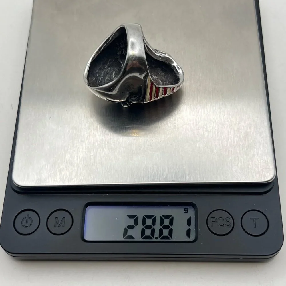 American Flag Skull Mask Stainless Steel Ring Size 10.5 Biker Skeleton Goth USA